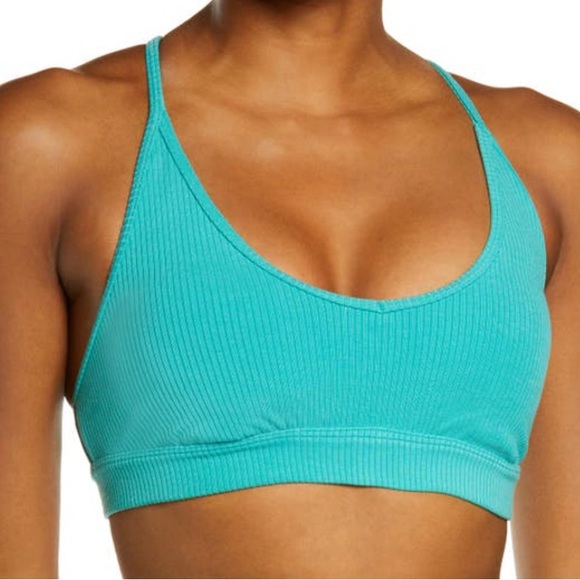 ALO Yoga Blissful Rib Knit Sports Bra in Ocean Teal Size Large - Picture 1 of 9